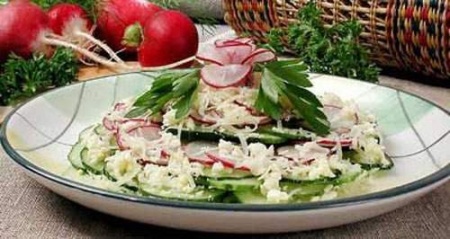Рецепт - Салат из огурцов с редисом и зелены