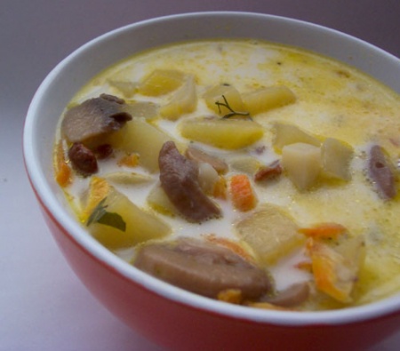 Рецепт - Картофельные шарики с грибным рагу, суп грибной из белых