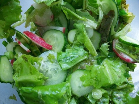 Рецепт - Салат из огурцов с зеленым салатом и&nbs