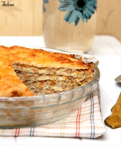 Рецепт на Масленицу - Блинчатый пирог с мясом, рисом и пекинской капустой